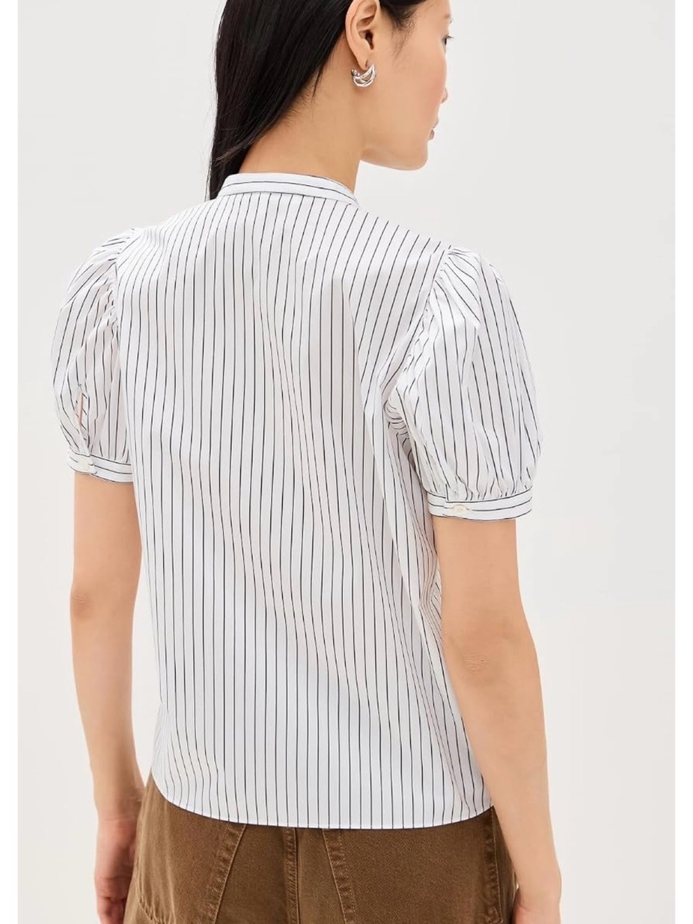 NWT Frame Striped Button-Front Puff Sleeve Blouse White with Navy Stripes cotton - Picture 12 of 16